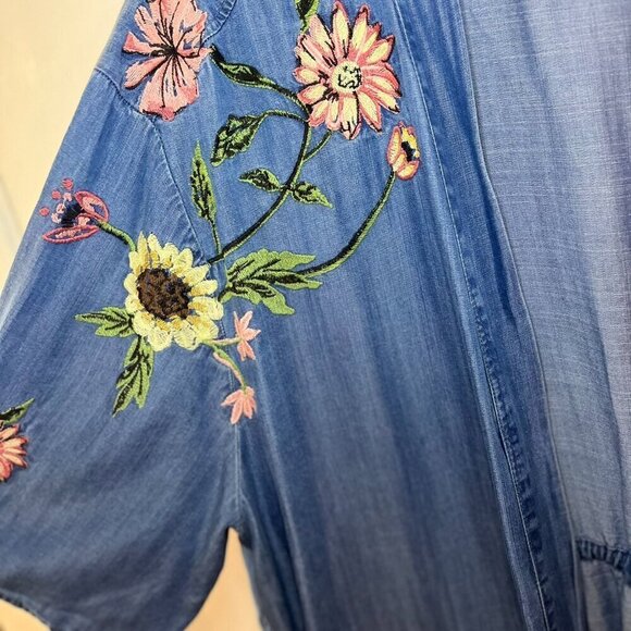 Style & Co Woman Plus-Size Blue Chambray Floral Embroider Cardigan/Duster Sz 3x - Picture 5 of 9